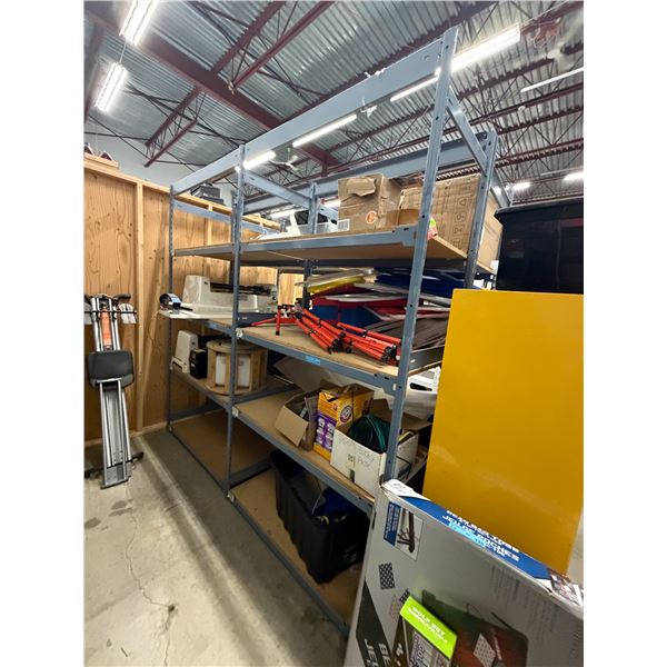 Steel Racking + Contents - 100x24x96" / 8 Shelf - Bins, Work light Stands, Etc.