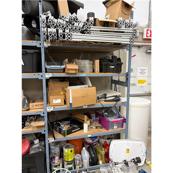 Contents of Shelf - Aluminum Apparatus Pieces,  Paint, Grinder, Etc.