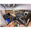 Image 1 : Contents of Mezzinee - Weightlifting Racks, Cooler, Hood Fan, Steel Racking, Etc.