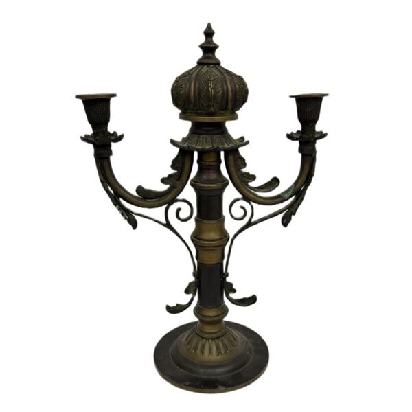 Antique Neoclassical Brass Crown Candelabra