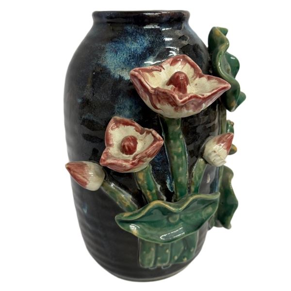 Majolica Ceramic Art Vase - Lotus Blossoms