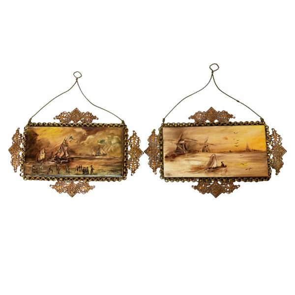 Antique Miniature Maritime Porcelain Paintings