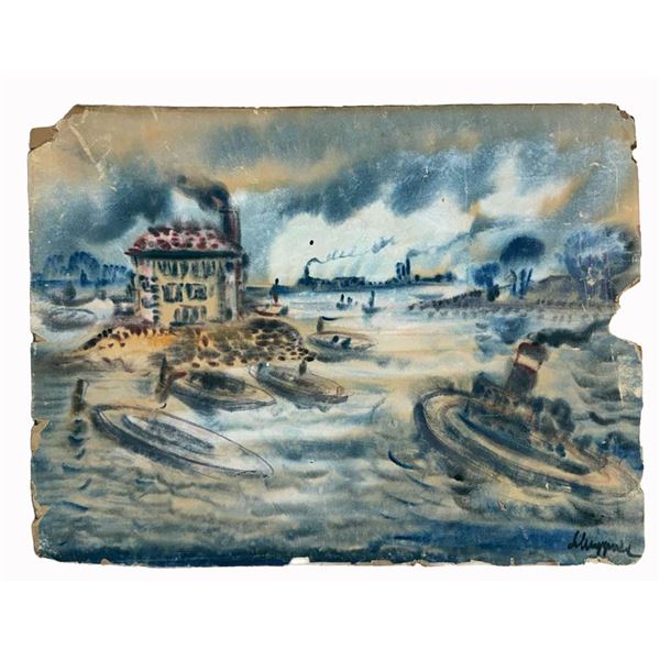 Fauvist Industrial Harbor Scene Painting