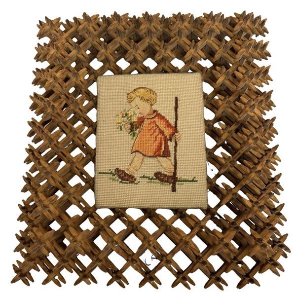 Vintage Needlepoint Artwork in Tramp Art