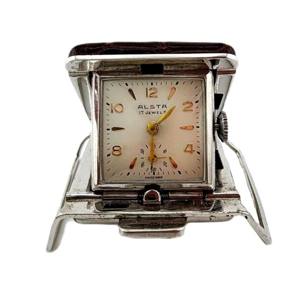 Mid-Century Alsta 17-Jewel Swiss Travel Clock