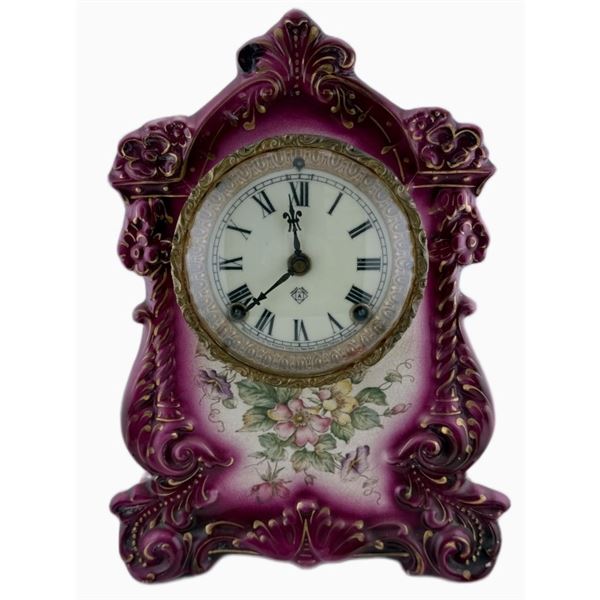 Antique Ansonia Royal Bonn Porcelain Mantel Clock