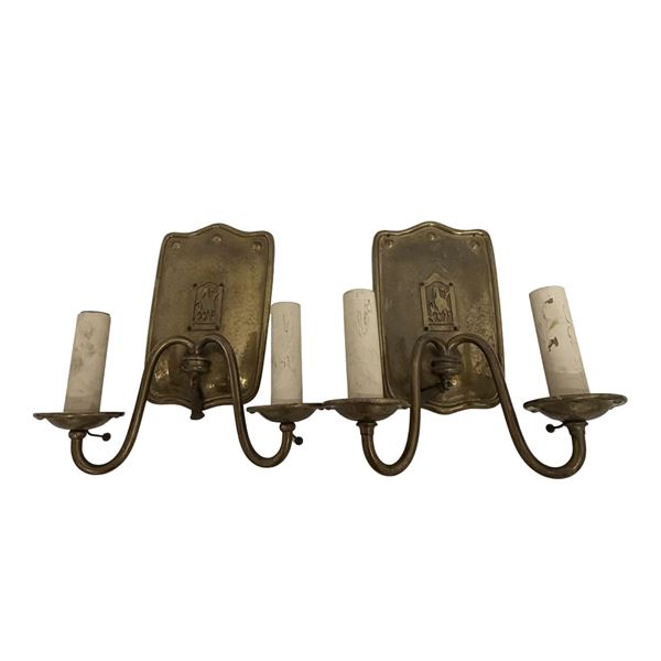 Pair of Arts & Crafts Brass Wall Sconces