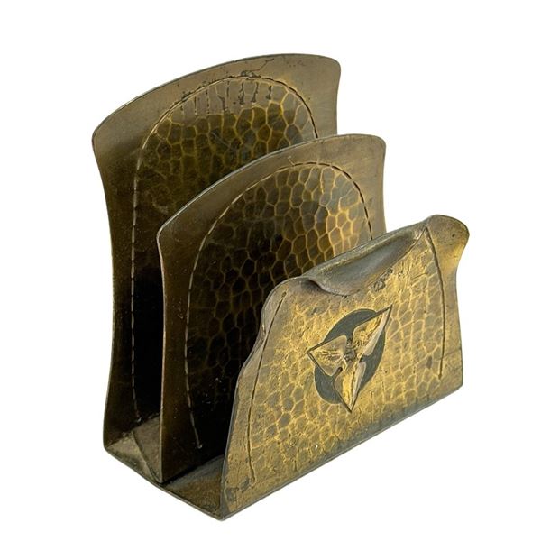 Arts & Crafts Hammered Brass Letter Rack