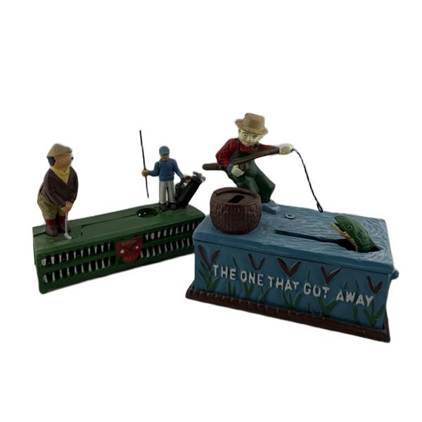Cast Iron Fisherman Mechanical Coin Banks