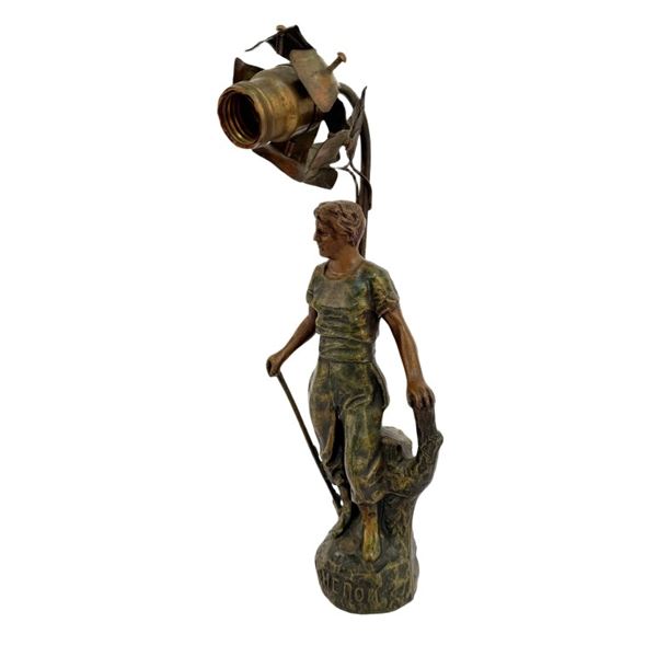 Art Nouveau 'Bucheron' French Bronzed Figural Lamp