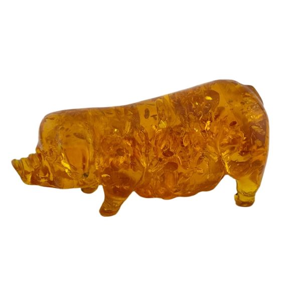 Amber-Hued Pressed Art Glass Pig Figurine