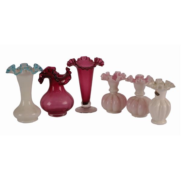 Vintage Fenton Crest & Cranberry Art Glass Vases