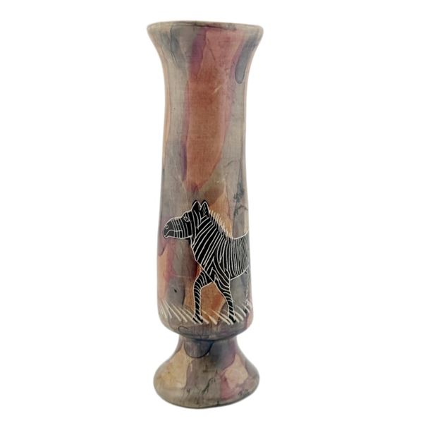 Vintage Kenyan Kisii Soapstone Zebra Vase
