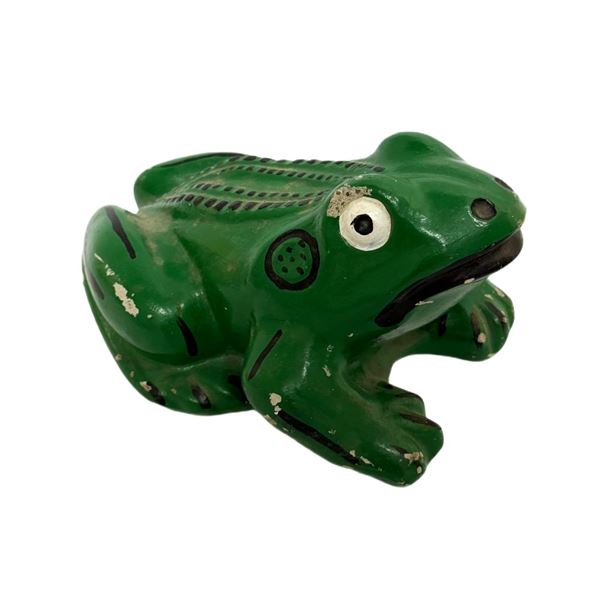 Mexican Folk Art Green Ceramic Frog Figurine