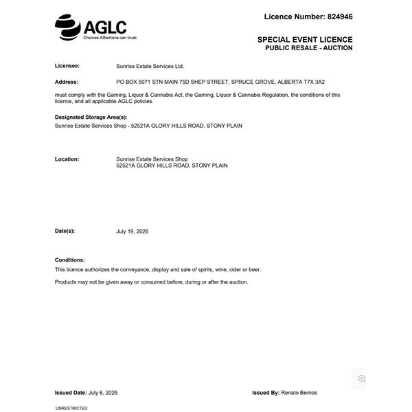 AGLC Liquor Licence #824926