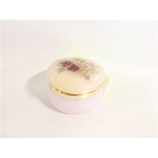 VINTAGE ALABASTER TRINKET DISH WITH FLORAL DESIGN