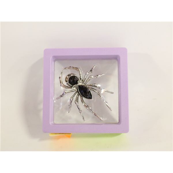 NEW SPIDER BROOCH PIN BLACK CRYSTAL