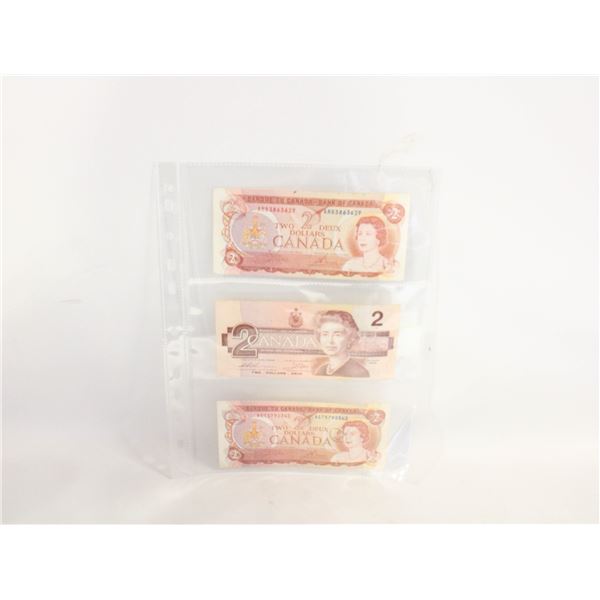 3X 2 DOLLAR BANK NOTES