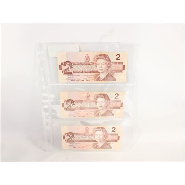 3X 2 DOLLAR BANK NOTES