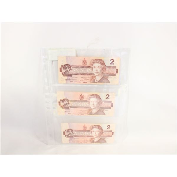 3X 2 DOLLAR BANK NOTES