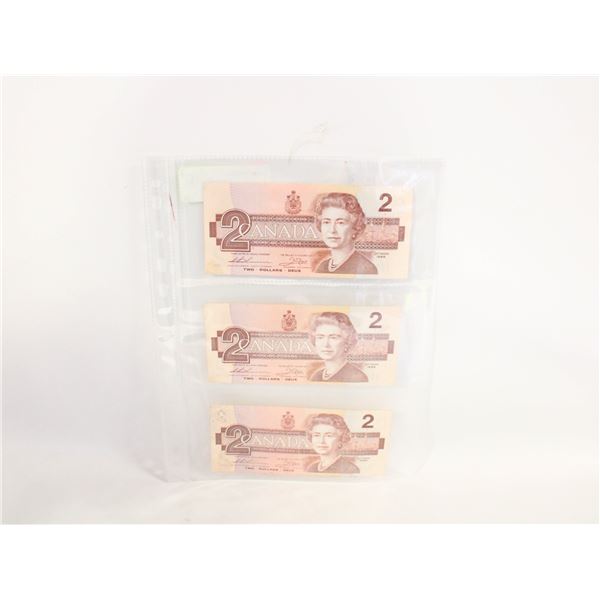 3X 2 DOLLAR BANK NOTES