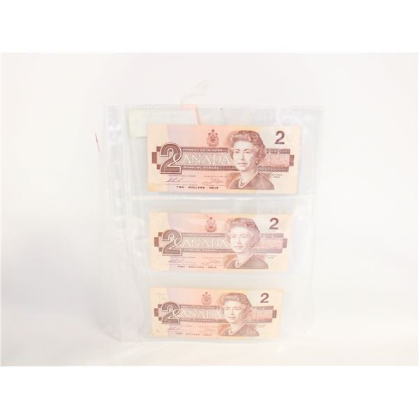 3X 2 DOLLAR BANK NOTES
