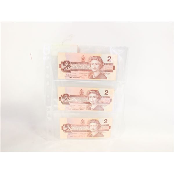 3X 2 DOLLAR BANK NOTES