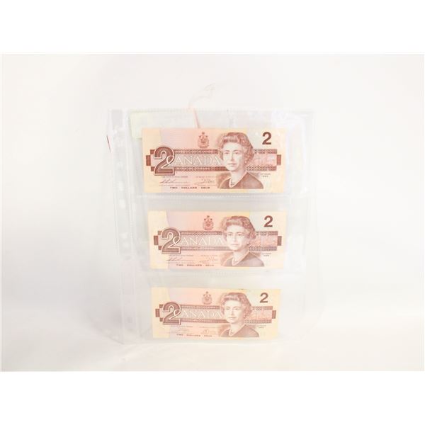 3X 2 DOLLAR BANK NOTES