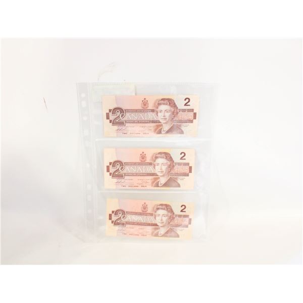 3X 2 DOLLAR BANK NOTES