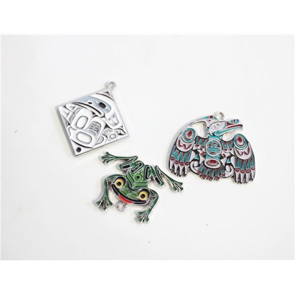 3 NORTHWEST COAST NATIVE PEWTER PENDANTS