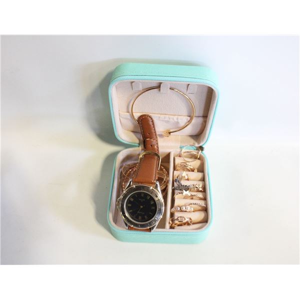 TRAVELING JEWELRY BOX FULL OF JEWELRY