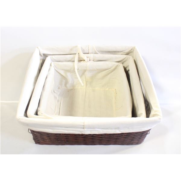 WOVEN/CANVAS LINED BASKET SET OF 3