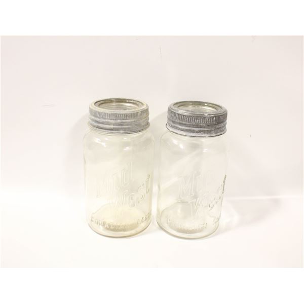 VINTAGE "MID WEST" SEALER JARS W/GLASS LIDS (2)