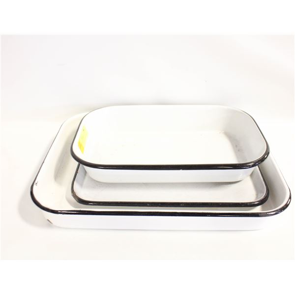 VINTAGE ENAMELWARE TRAYS- LOT OF 3 ASSORTED