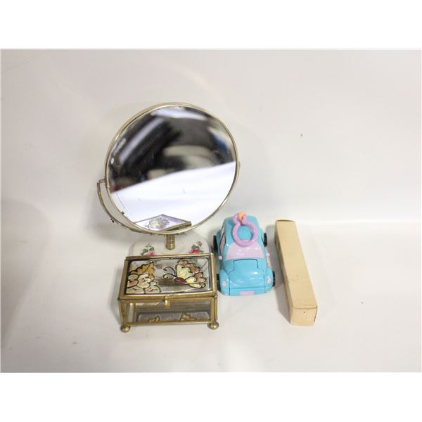 CERAMIC VANITY MIRROR AND GLASS BUTTERFLY TRINKET
