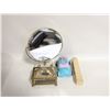Image 1 : CERAMIC VANITY MIRROR AND GLASS BUTTERFLY TRINKET