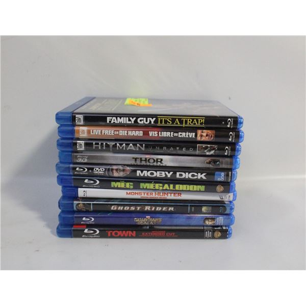 10 BLU-RAY MOVIE DISCS INCLUDING TITLES;