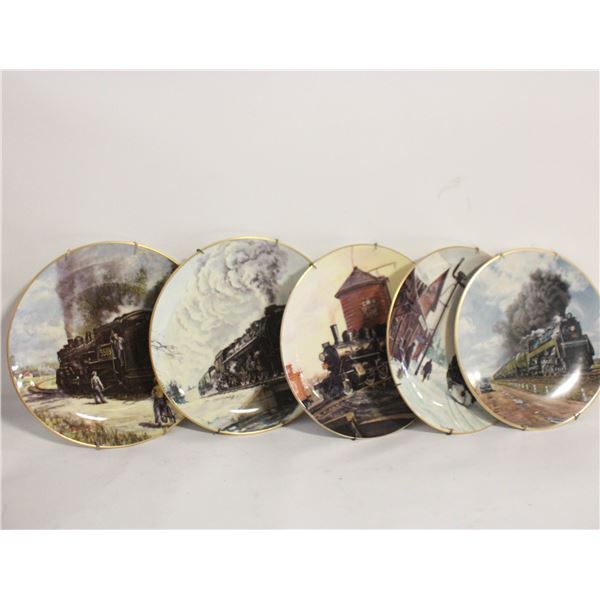 5 VINTAGE PORCELAIN TRAIN PLATES BY TED XARAS