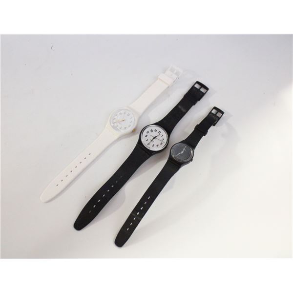 3 SWATCH WATCHES, NEED BATTERIES & TESTING