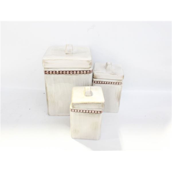 SET OF 3 SQUARE CERAMIC CANNISTERS