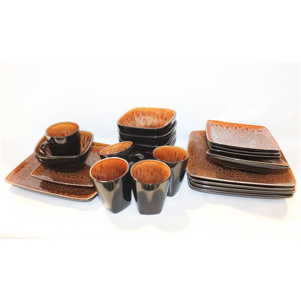 STONEWARE DINNER SETS, TIGER'S EYE GLAZING
