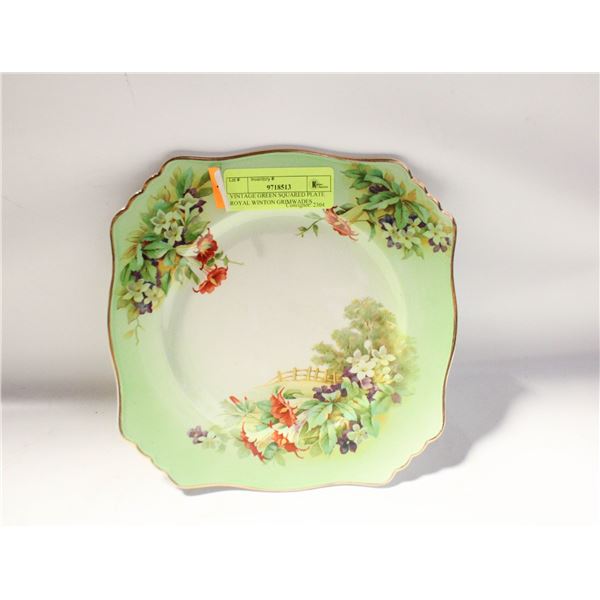 VINTAGE GREEN SQUARED PLATE ROYAL WINTON GRIMWADES