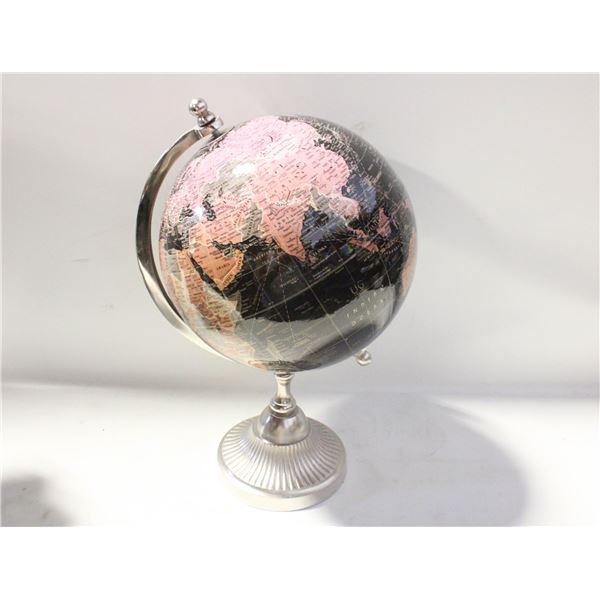 DECORATIVE GLOBE, SEPIA TONES ON BLACK, 13" TALL