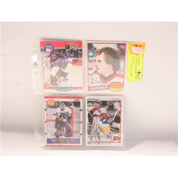 LOT OF FOUR SIGNED HOCKEY CARDS: KEN WREGGET