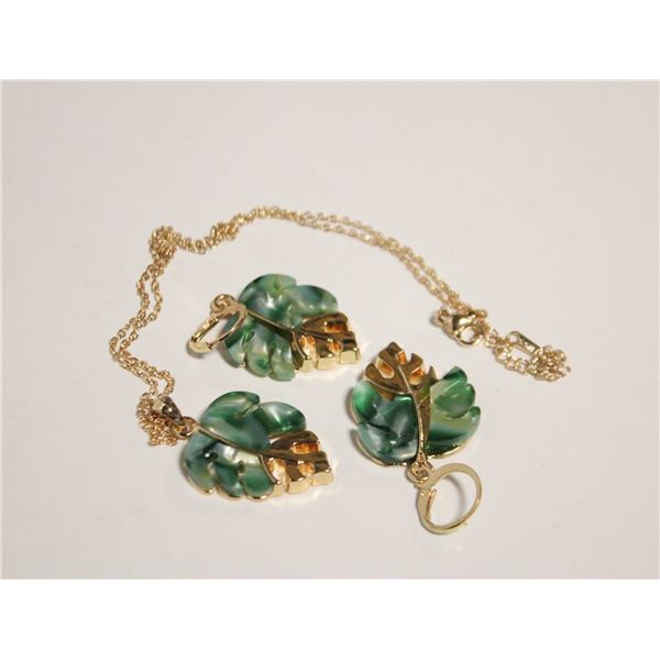19)  GOLD TONE WITH GREEN ENAMEL
