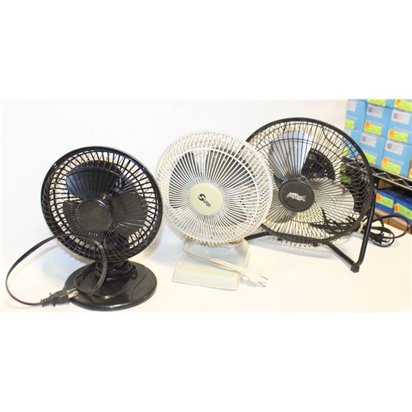 FLAT OF 3 DESK FANS ALL TESTED WORKING