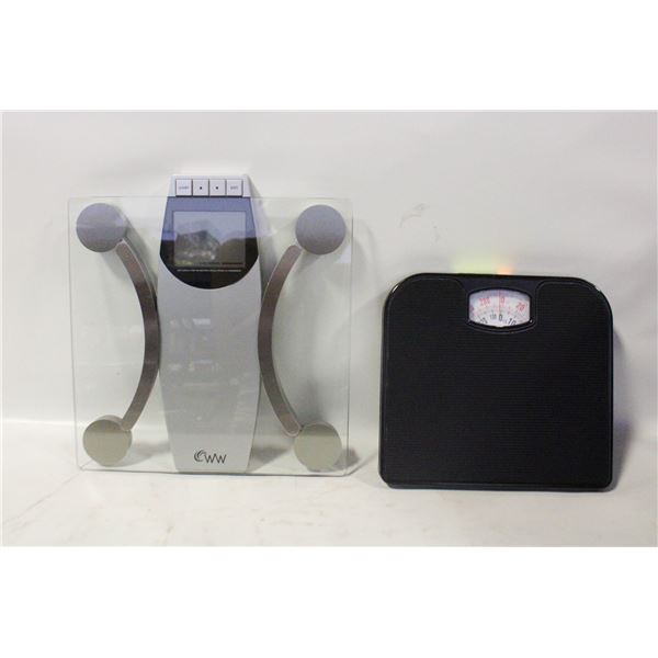 2 WEIGH SCALES (1 CONAIR DIGITAL, 1 BLACK ANALOG