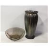 Image 1 : BROWN CERAMIC VASE & WIRE BOWL