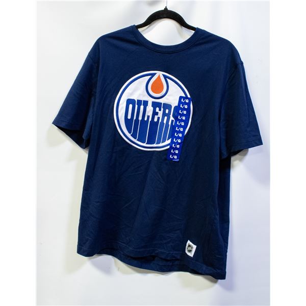 NEW EDMONTON OILERS MENS LARGE LOGO T-SHIRT - BLUE