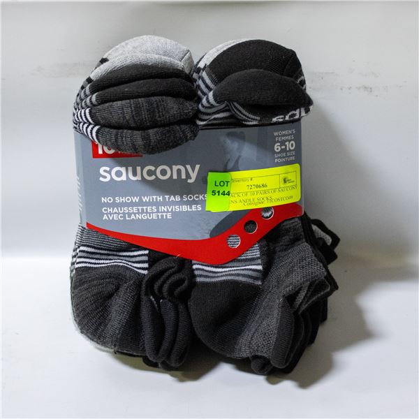 NEW PACK OF 10 PAIRS OF SAUCONY WOMENS ANDLE SOCKS